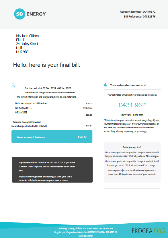 United Kingdom so energy utility bill template in word and pdf formats template